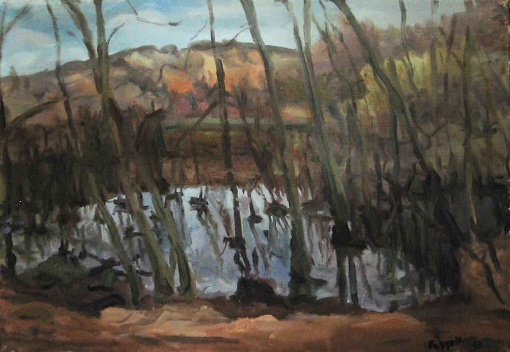 Peinture, Artiste-peintre, etang en forêt de Meudon