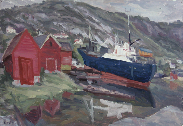 Peinture, Artiste-peintre, Cargo à quai Stamnes petit Fjord