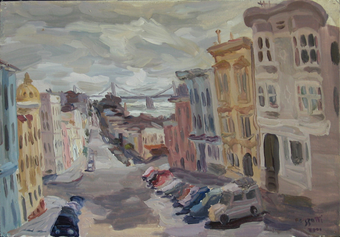 Peinture, Artiste-peintre, Vallejo-street-et-vue-sur-bay-bridge